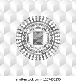 book icon inside retro style grey emblem with geometric cube white background