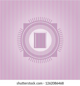 book icon inside retro style pink emblem