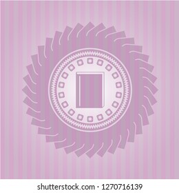 book icon inside retro style pink emblem