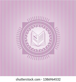 book icon inside retro style pink emblem