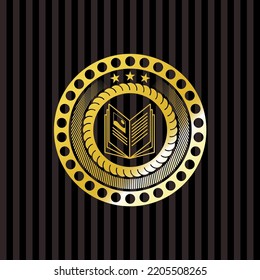 book icon inside shiny badge. 