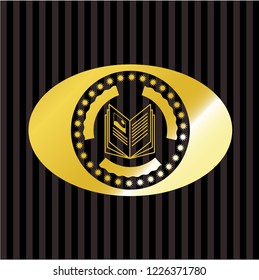book icon inside shiny emblem