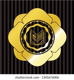 book icon inside shiny emblem