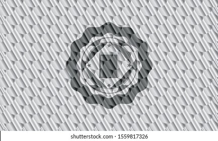 book icon inside silver color emblem or badge. Scales pattern. Vector Illustration. Detailed.