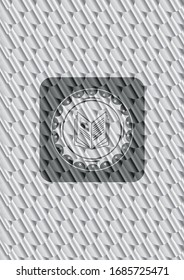 book icon inside silver color emblem. Scales pattern. Vector Illustration. Detailed.