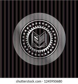 book icon inside silver emblem or badge