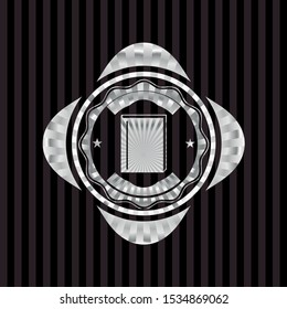 book icon inside silver emblem or badge