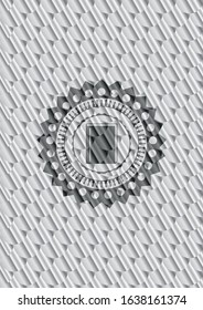 book icon inside silver emblem. Scales pattern. Vector Illustration. Detailed.