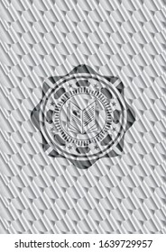 book icon inside silver emblem or badge. Scales pattern. Vector Illustration. Detailed.