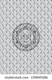 book icon inside silver shiny emblem. Scales pattern. Vector Illustration. Detailed.