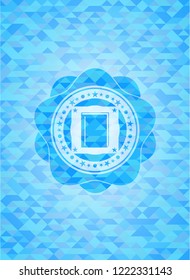 book icon inside sky blue emblem with mosaic ecological style background