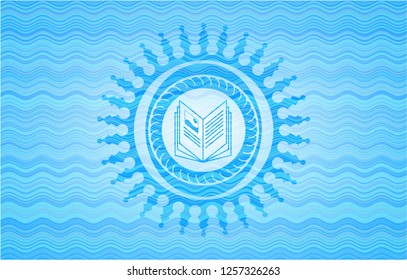 book icon inside sky blue water badge.