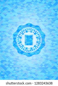 book icon inside sky blue mosaic emblem