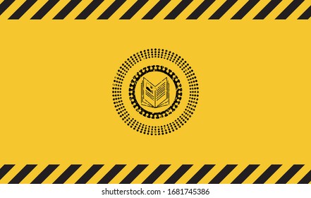 book icon inside warning sign, black grunge emblem. Vector Illustration. Detailed.