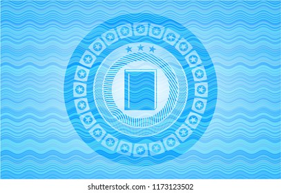 book icon inside water concept badge background.