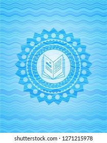 book icon inside water concept style badge.