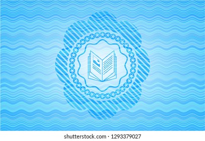 book icon inside water representation emblem.