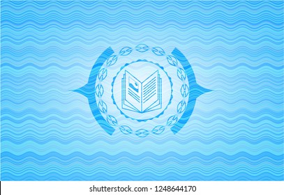 book icon inside water style badge.