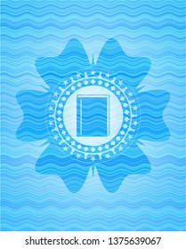 book icon inside water wave style emblem.
