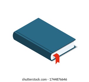 Book Icon Isometric. Flat Closed Textbook For School Or Library. Isolated Handbook For Education Of Student. Cartoon Dictionary For Academic In University. Encyclopedia Of Wisdom Sign. Vector Cover