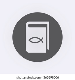 Book icon with Jesus fish symbol in circle . Vector illustration