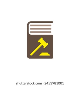 Book icon with judge's gavel. Vector on a white background.