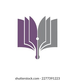 Book icon for library, bookstore or book shop, school or academy education vector symbol. Open book and fountain pen sign for literature bookstore or online dictionary and college library