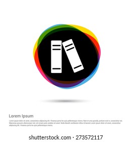 book icon. library icon, White pictogram icon on multi color circle creative Multicolored background. Vector illustration. Flat design style. Flat icon