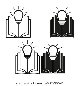 Book icon. Light bulb vector. Knowledge symbol. Education concept.