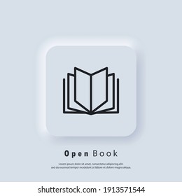 Book icon. Book logo. Open book. Reading line icon. Bookstore logo. Library sign. Education or educational symbol. Vector. UI icon. Neumorphic UI UX white user interface web button. Neumorphism