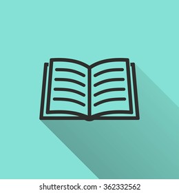 Book  icon with long shadow, flat design. Vector illustration.