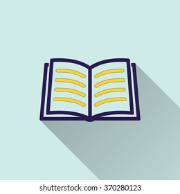 Book  icon with long shadow, flat design. Vector illustration.