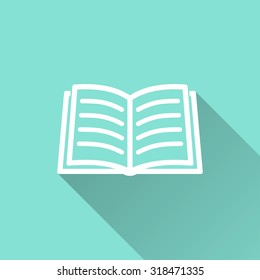 Book  icon with long shadow on green background, flat design. Vector illustration.