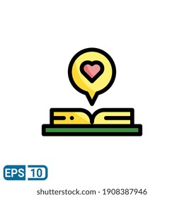 book icon with love illustration in filled line style isolated on white background. sign symbol for valentine's day. EPS 10