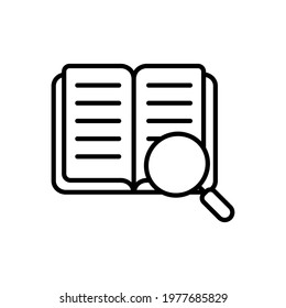Book icon with magnifying glass. Vector