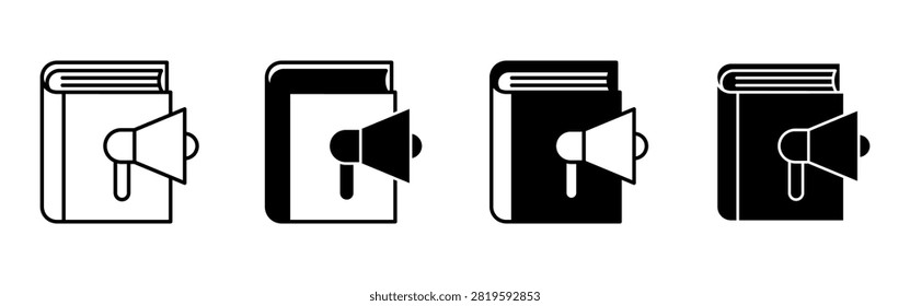 Book icon with megaphone representing announcement promotion and audiobook communication
