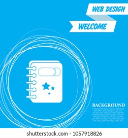 book Icon on a blue background with abstract circles around and place for your text. Vector illustration