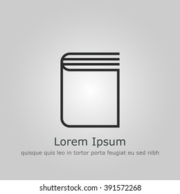 Book icon, on grey background, dark outline, example text