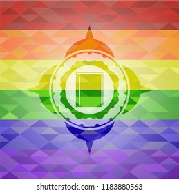 book icon on mosaic background with the colors of the LGBT flag