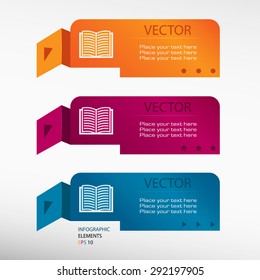 Book icon on origami paper banners. Can be used for workflow layout, diagram, business step options, banner, web design  