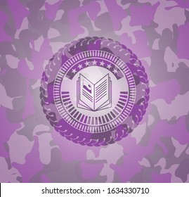 book icon on pink and purple camouflaged pattern