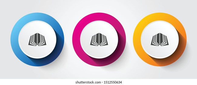 Book icon on three colorful buttons.