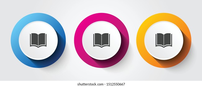 Book icon on three colorful buttons.