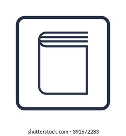 Book icon, on white background, rounded rectangle border, blue outline