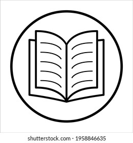 Book icon, open education textbook, library vector illustration  symbol. learning design isolated on white background .