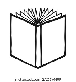 Ícone Livro. Abrir livro. Ilustração desenhada à mão.