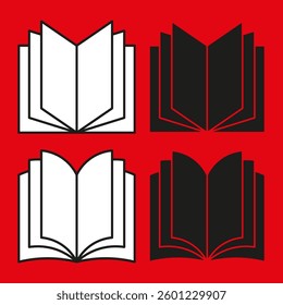 Book icon. Open pages vector. Black and white contrast. Education knowledge symbol.
