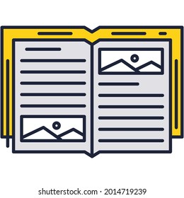 Icono de libro. Página de papel abierta simple pictograma para biblioteca, área de lectura de literatura, escuela o logotipo de librería. Concepto de formación, educación y conocimiento del cerebro
