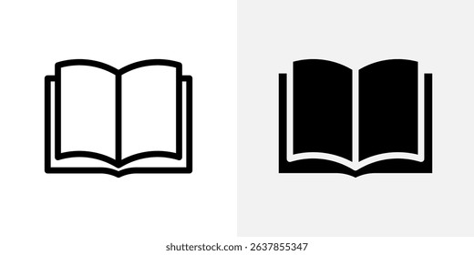 Book icon. Open reading book with visible pages sign. Literature, education and study symbol. Academic learning and knowledge source pictogram. Library reading material illustration.