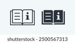 Book icon. Open book symbol. Read instruction vector icon. User manual sign. Isolated on white background.